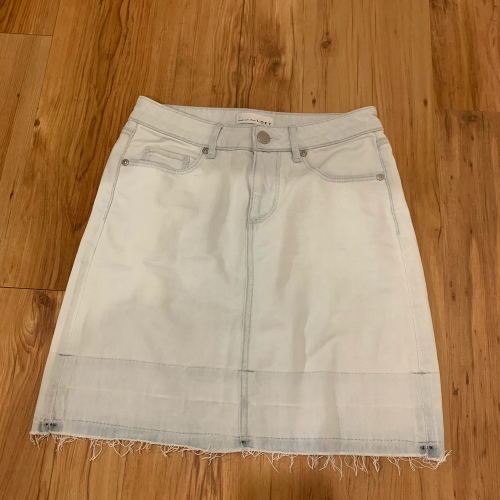 LOFT raw hem mini denim skirt